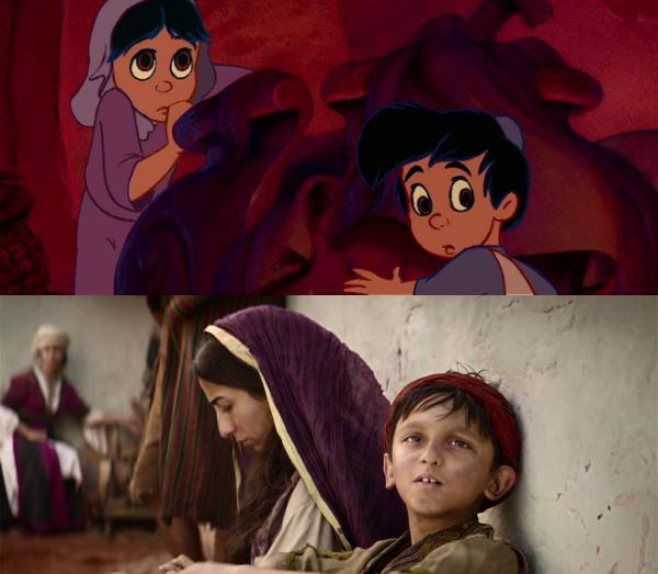 hungry kid Aladdin animation vs live action